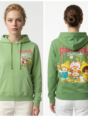 STRAWBERRY SHORTCAKE • Green Embroidered Graphic Hoodie XXS Kawaii